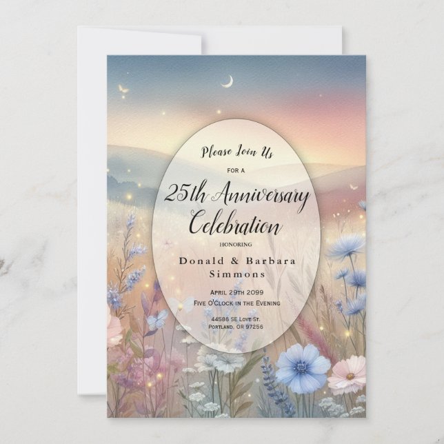Moonlit Wildflower Whispers Milestone Anniversary Invitation (Front)