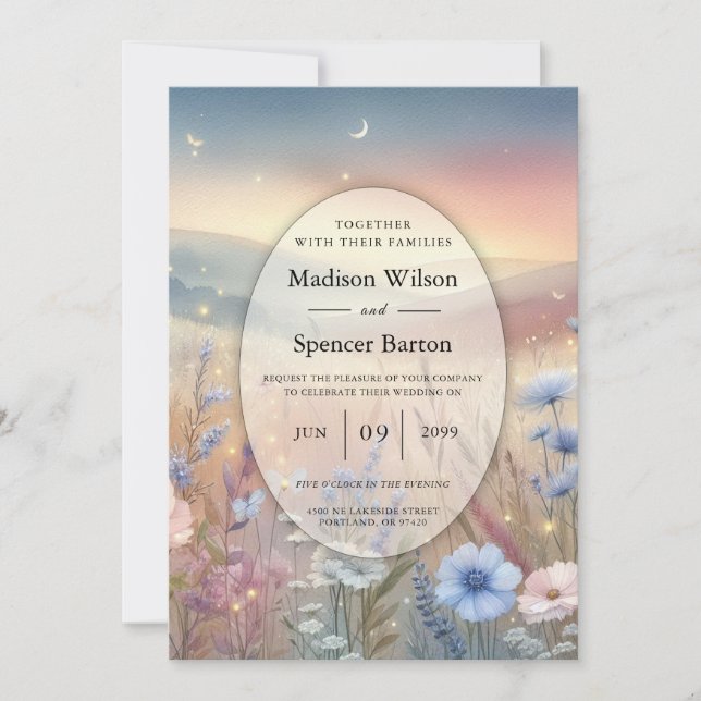 Moonlit Wildflower Whispers Wedding Invitation (Front)
