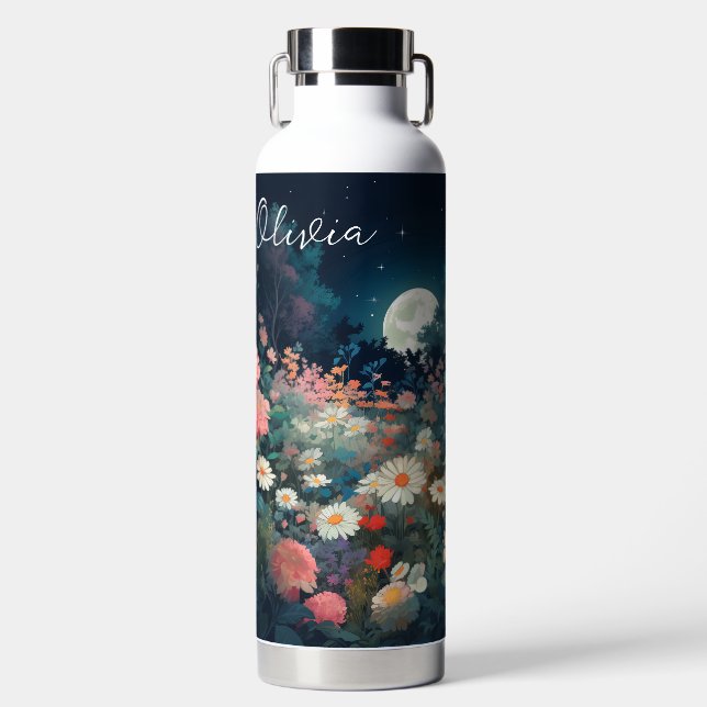 Moonlit Wildflowers Personalised  Water Bottle (Front)