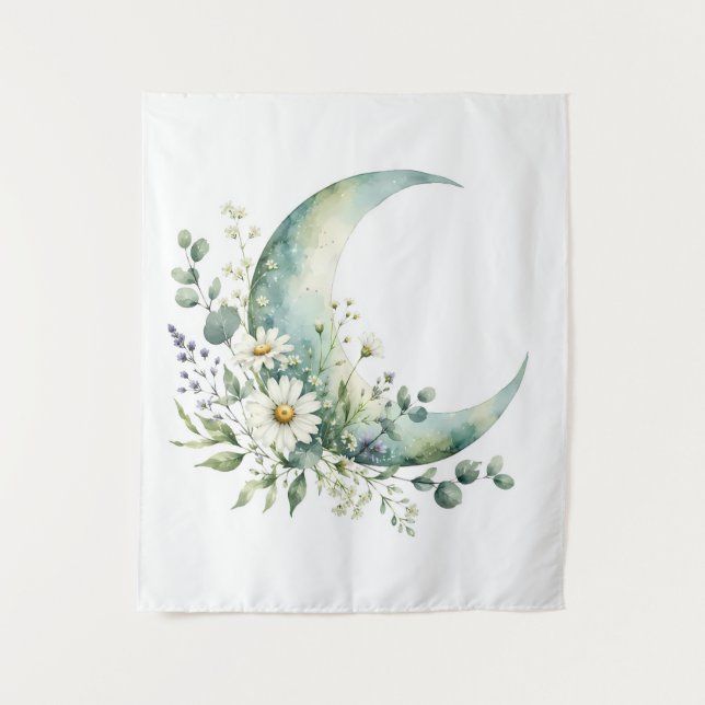 Moonlit Wildflowers Tapestry | Boho Botanical Wall (Front)