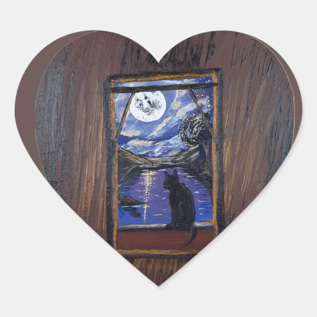    Moonlit Window—handmade artwork  Heart Sticker (Front)