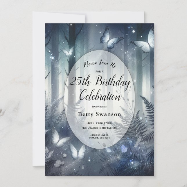 Moonlit Wings and Midnight Magic Birthday Party Invitation (Front)