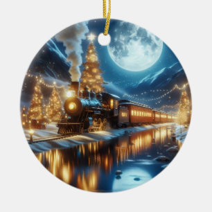 Moonlit Winter Christmas Train Ceramic Tree Decoration