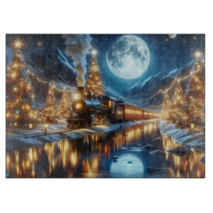 Moonlit Winter Christmas Train Cutting Board