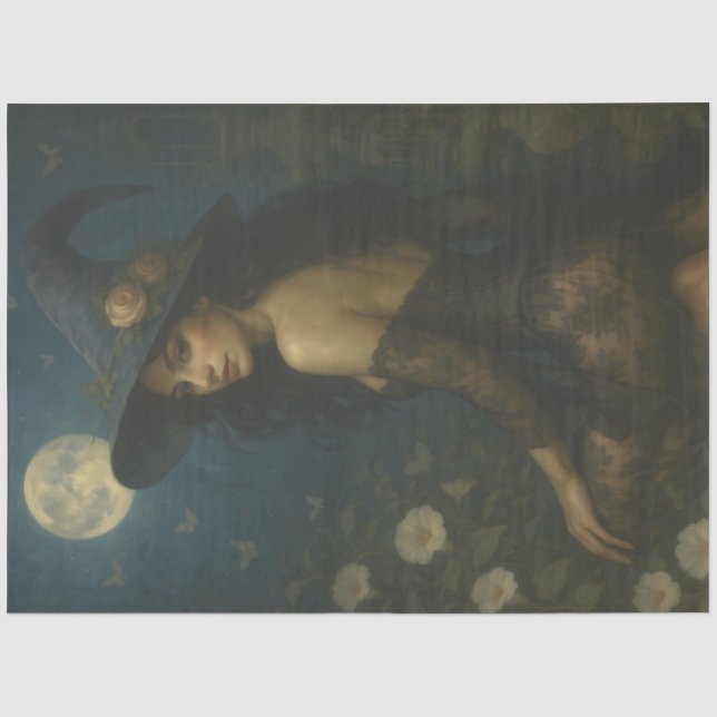 Moonlit Witch in Lace with Roses – Gothic Fantasy  Tissue Paper (Front)