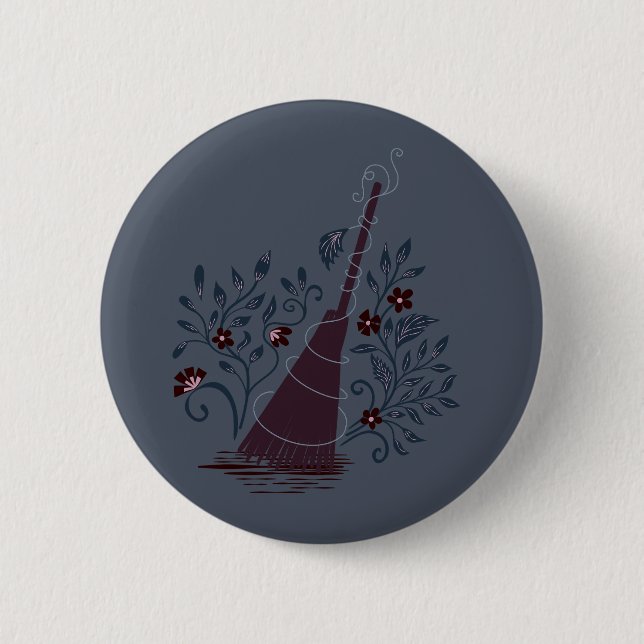 Moonlit Witchy Halloween Magic Broom 6 Cm Round Badge (Front)