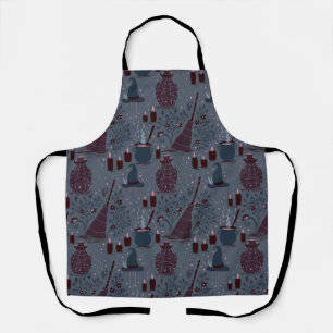Moonlit Witchy Halloween Pattern Apron