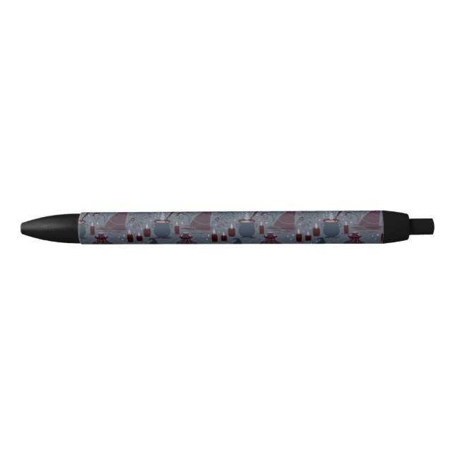 Moonlit Witchy Halloween Pattern Black Ink Pen (Front)