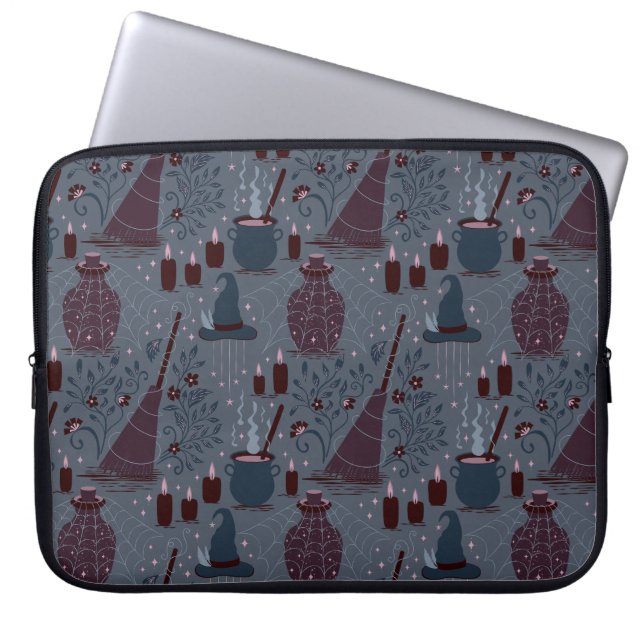 Moonlit Witchy Halloween Pattern Laptop Sleeve (Front)
