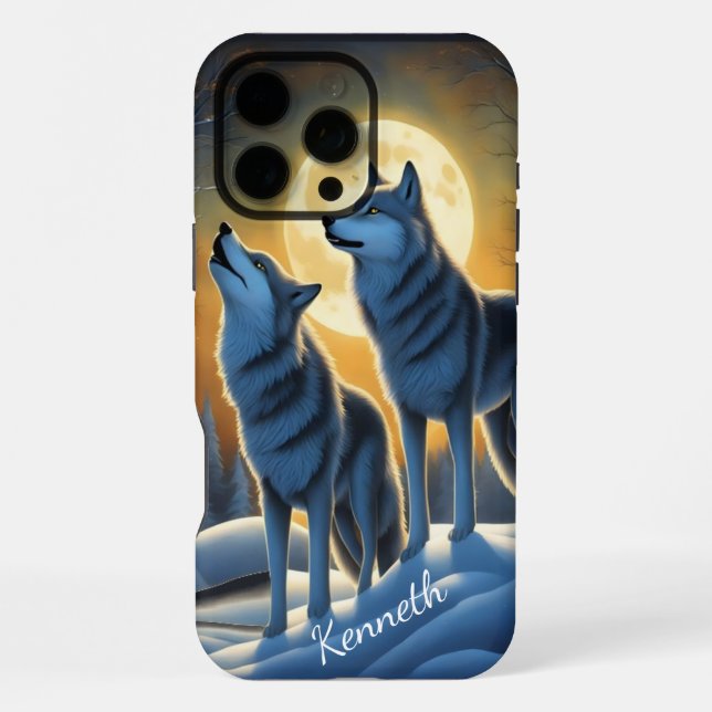 Moonlit Wolf Howling in Forest iPhone Case (Back)