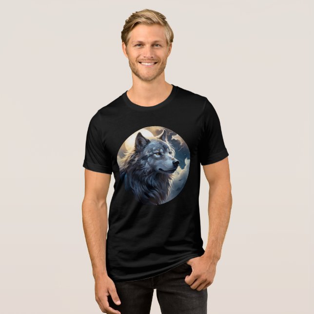 Moonlit Wolf – Tranquil Night Animal Art Tri-Blend Shirt (Front Full)