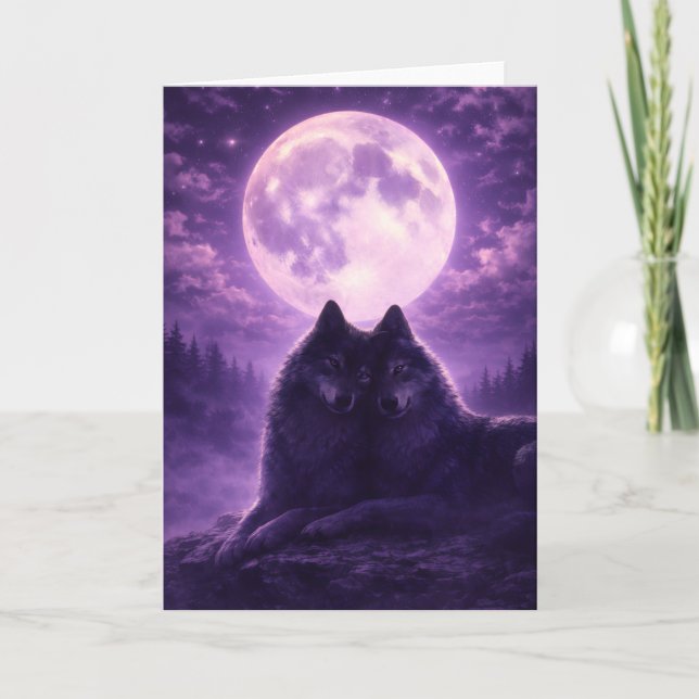 Moonlit Wolves Greeting Card (Front)
