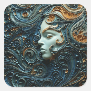 Moonlit Woman 3D Art Square Sticker