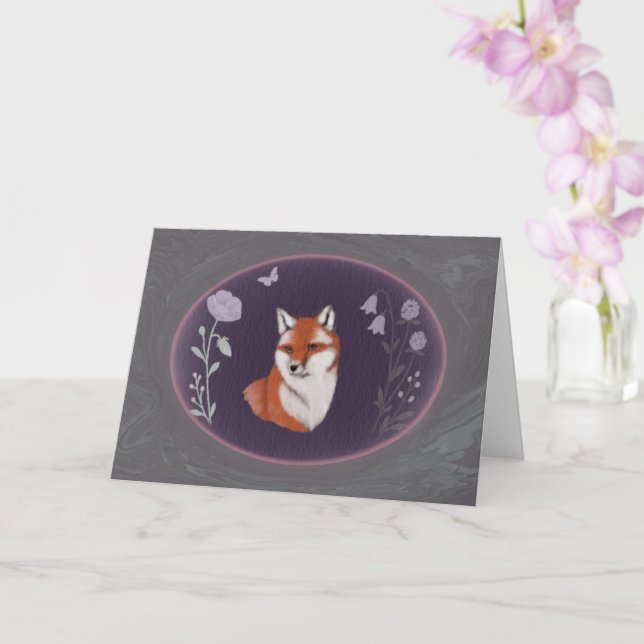 Moonlit Woodland Fox 7x5 Greeting Card (Orchid)