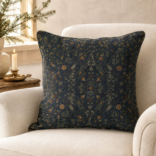 Moonlit Yule Botanical Pattern Throw Pillow