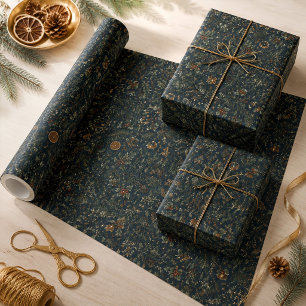 Moonlit Yule Botanical Winter Wrapping Paper