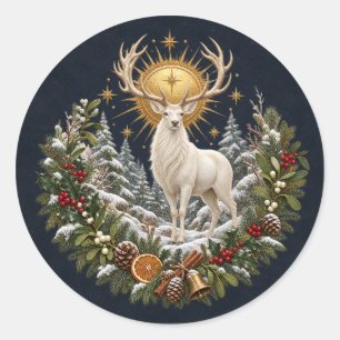 Moonlit Yule White Stag Winter Solstice Sticker