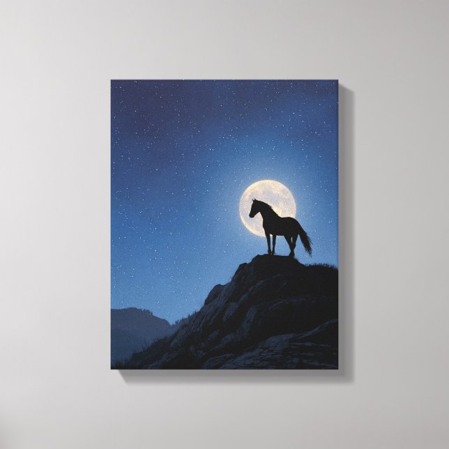 Moonrise Horse Cliff Silhouette Art Canvas Print (Front)