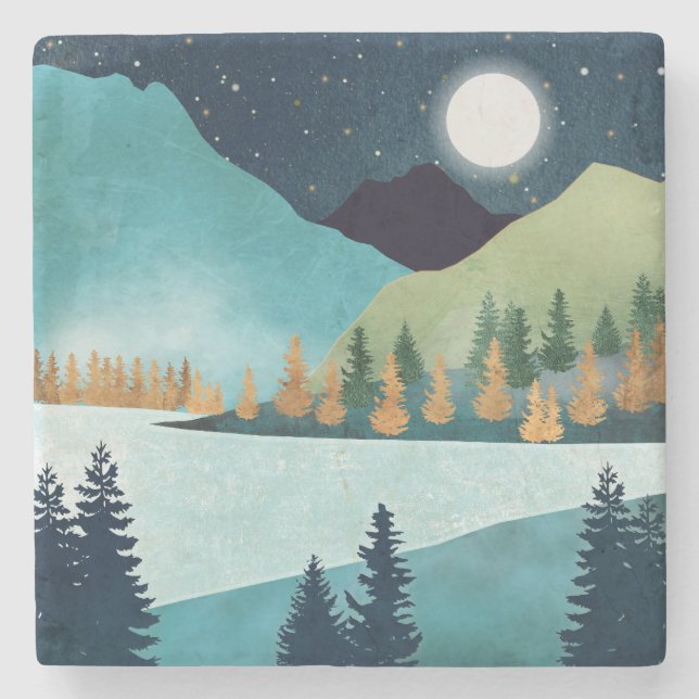Moonrise Lake Stone Coaster (Front)