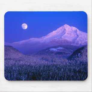 Moonrise Over Mt. Hood Oregon in Winter Mouse Pad