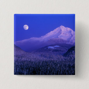 Moonrise over Mt Hood winter, Oregon 15 Cm Square Badge