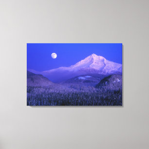 Moonrise over Mt Hood winter, Oregon Canvas Print