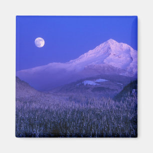 Moonrise over Mt Hood winter, Oregon Magnet
