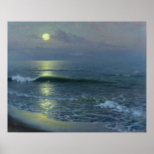 Moonrise Over Ocean Poster
