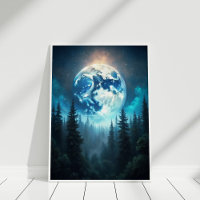 Moonrise Over Pines – Serene Lunar Landscape Art