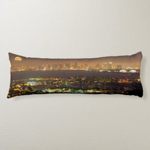 Moonrise over the San Diego skyline Body Cushion