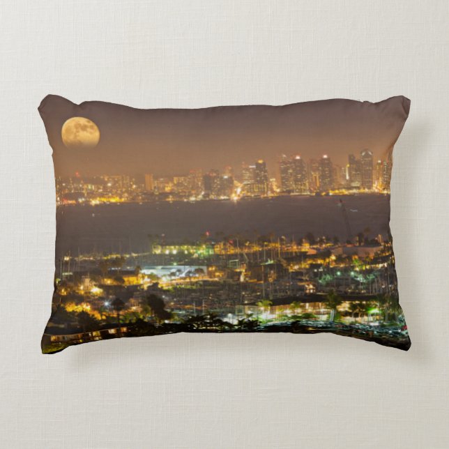 Moonrise over the San Diego skyline Decorative Cushion (Front)