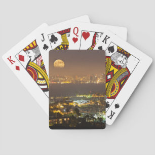 Moonrise over the San Diego skyline Playing Cards