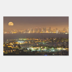 Moonrise over the San Diego skyline Rectangular Sticker