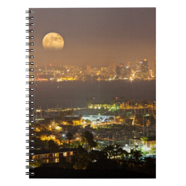 Moonrise over the San Diego skyline Spiral Notebook (Front)