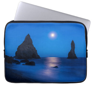 Moonrise Reflection   Iceland, Reynisdrangur Laptop Sleeve