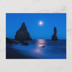Moonrise Reflection   Iceland, Reynisdrangur Postcard