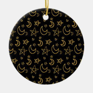 Moons and Stars Gold Pattern Ceramic Tree Decoration