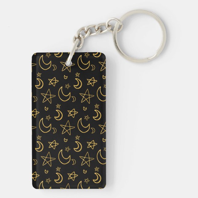 Moons and Stars Gold Pattern Key Ring (Back)