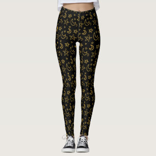 Moons and Stars Gold Pattern Leggings