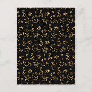 Moons and Stars Gold Pattern Postcard