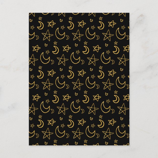 Moons and Stars Gold Pattern Postcard (Front)