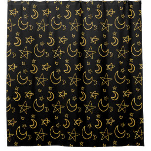 Moons and Stars Gold Pattern Shower Curtain