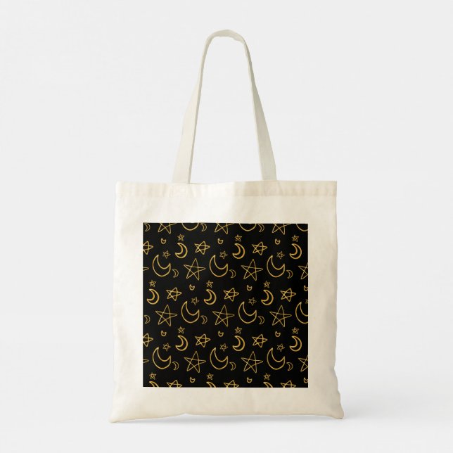 Moons and Stars Gold Pattern Tote Bag (Back)