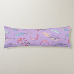 Moons, Flowers and Feathers Pastel Purple Body Cushion