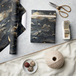 Moon's Journey: Celestial 3D Night Sky Design Wrapping Paper