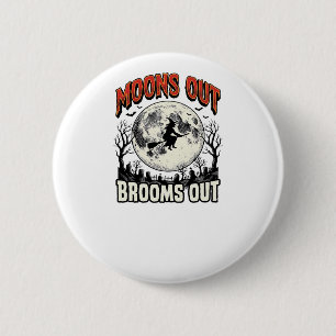Moons Out Brooms Out Vintage Halloween Witch Desig 6 Cm Round Badge