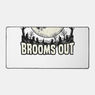 Moons Out Brooms Out Vintage Halloween Witch Desig Desk Mat