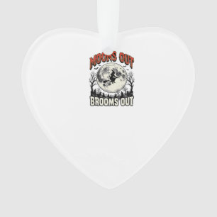 Moons Out Brooms Out Vintage Halloween Witch Desig Ornament