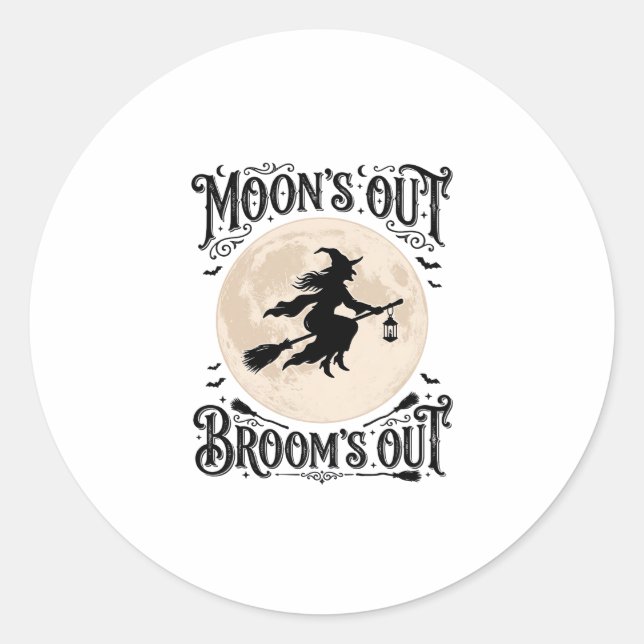 Moons Out Brooms Out Witch Halloween Classic Round Sticker (Front)