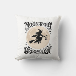 Moons Out Brooms Out Witch Halloween Cushion